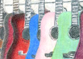 "Guitar Shop" by Norman Eiden, Wausau WI - Colored Pencil (NFS)